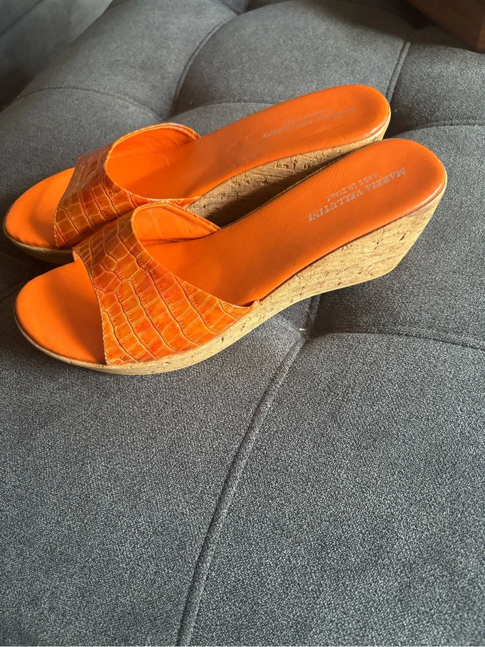 Orange Cork Slide on Wedges by Marzia Vellutini Made in Italy measured 8.5